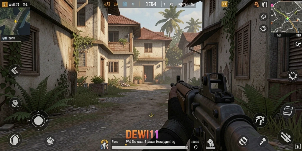 Tampilan aksi mendebarkan dalam permainan FPS DEWI11.
