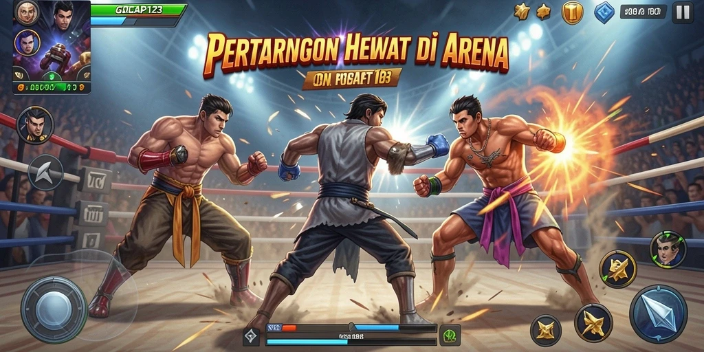 Tampilan gameplay seru dari GOCAP123 dengan karakter bertarung di arena.