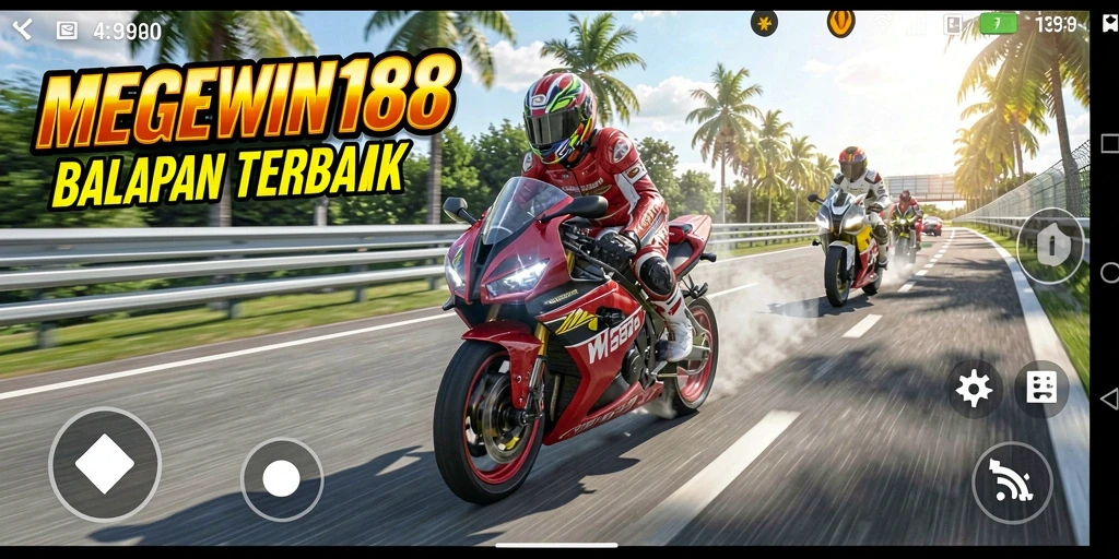 Tampilan screenshot gameplay MEGEWIN188 yang menampilkan aksi balapan motor.