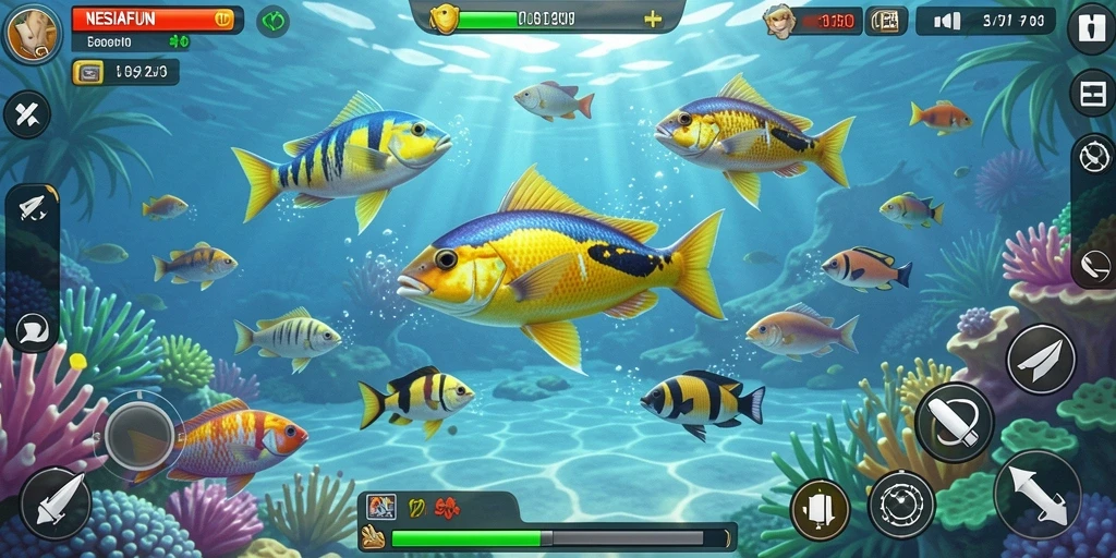 Screenshot utama NESIAFUN menampilkan aksi menembak ikan yang seru.