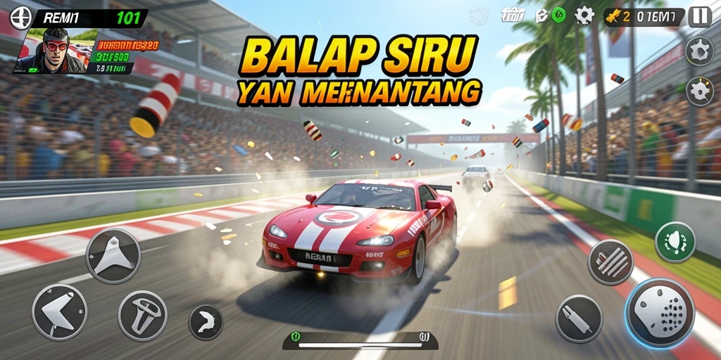 Gameplay seru dan mendebarkan dari REMI101 yang penuh aksi balap.