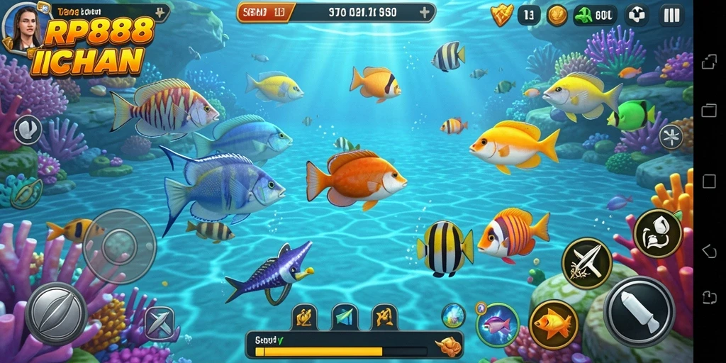 Screenshot gameplay RP888 menampilkan aksi menembak ikan yang seru.