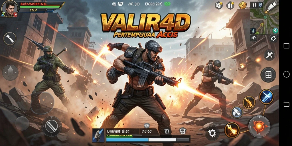 Tangkapan layar utama VALIR4D menunjukkan aksi pertempuran yang mendebarkan.